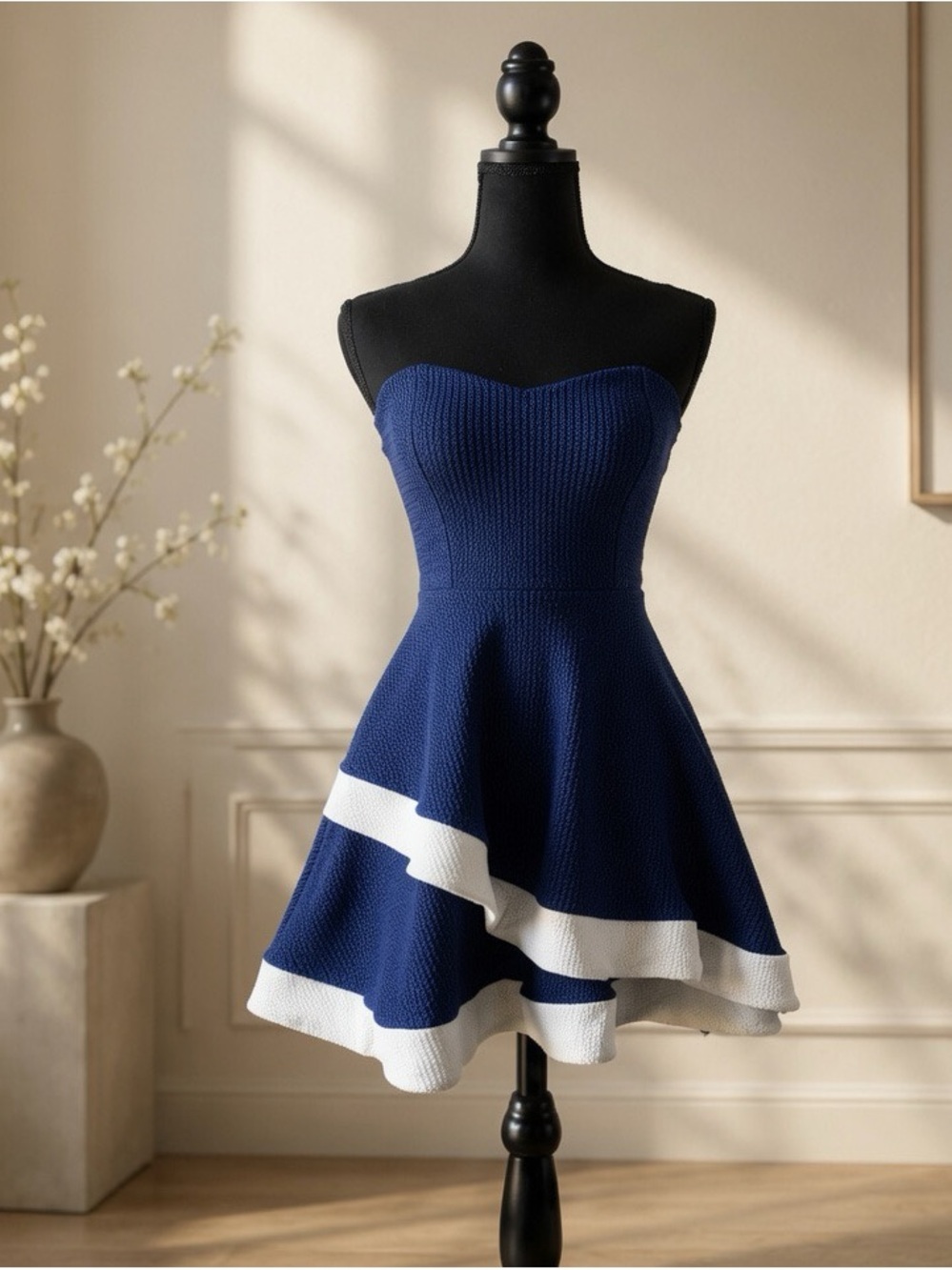 Papaya Royal Blue Strapless Fit Flare Dress